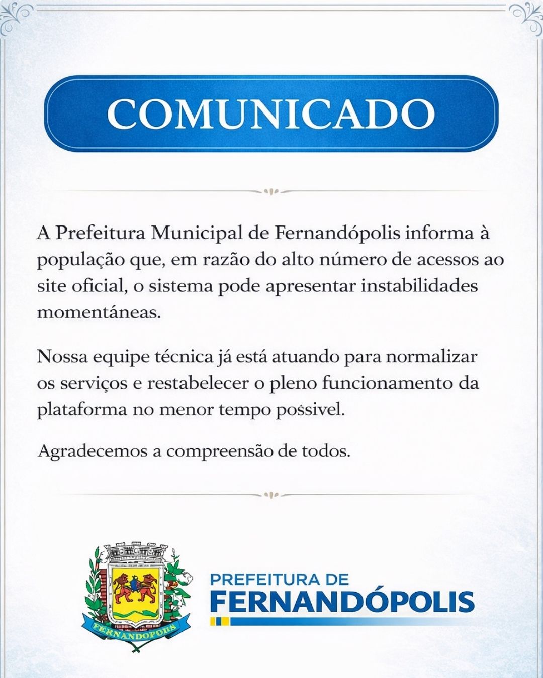 Post do instagram da Prefeitura de Mandirituba